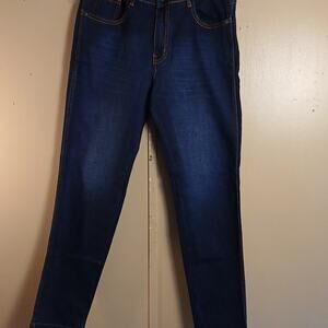 French Crown Blue Dark Wash Denim Tapered Jeans 5-Pocket Size 34